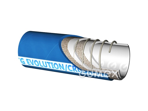 Potravinová hadice na tekuté poživatiny EVOLUTION/CRUSH-PROOF, 51/64mm, FDA, 6bar/-0,7bar, NR-NBR/CR, PVC spirála, -30°C/+85°C (krátkodobě 120°C), modrá